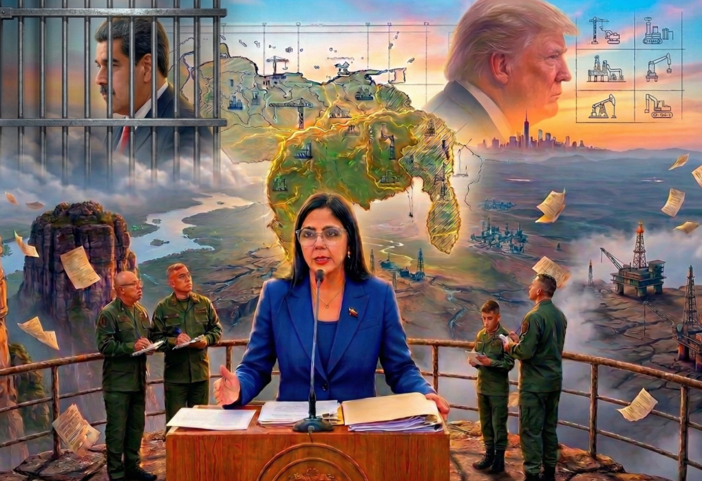 Delcy Rodríguez fue juramentada como presidenta encargada el 5 de enero de 2026, dos días después del ataque estadounidense contra Nicolás Maduro, que llevó a su captura. La jefa de Estado en funciones lleva los dos últimos meses reconstruyendo el poder político en Venezuela. Imagen: Guacamaya.